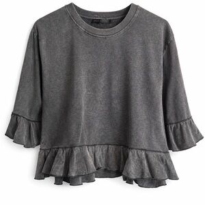 Zara Washed Charcoal Ruffle Hem Sweatshirt